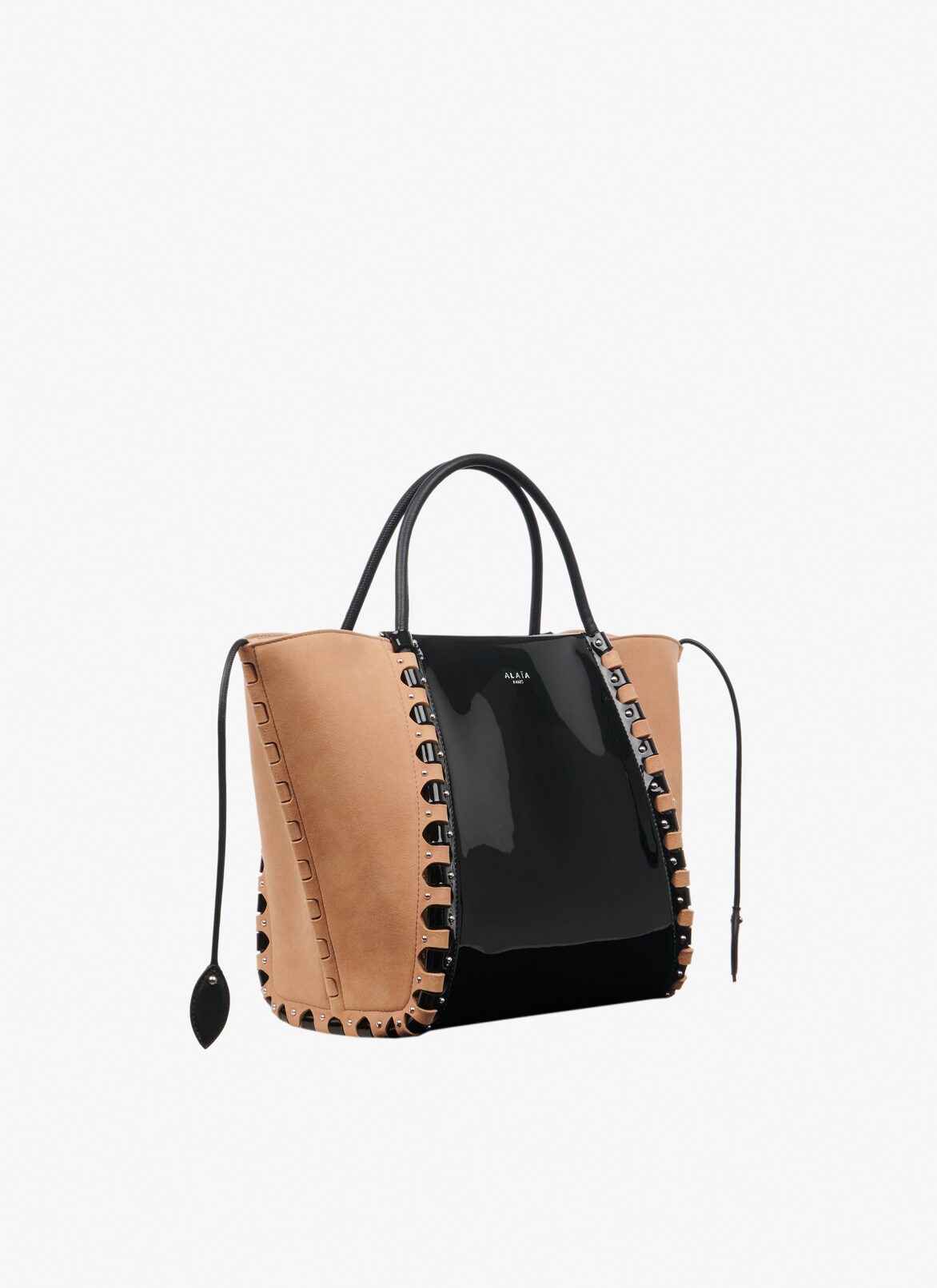 Small Hinge patent leather bag
 ALAÏA ANTIQUE PINK/BLACK SMALL HINGE PATENT LEATHER BAG